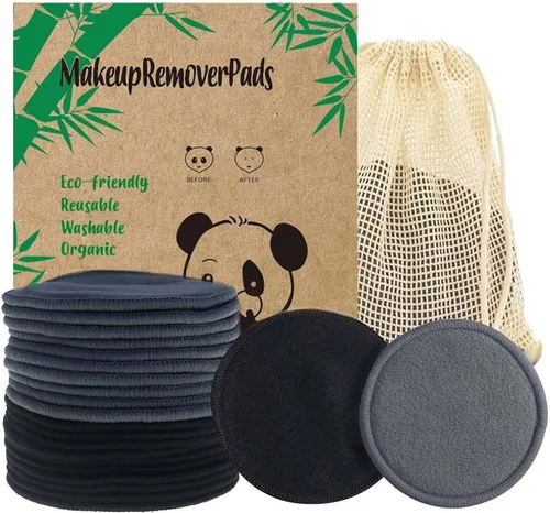 Vista 10 de Paquete de 28 almohadillas reutilizables para eliminar el maquillaje con bolsa de lavandería, lavables, suaves y cómodas, lavables de algodón