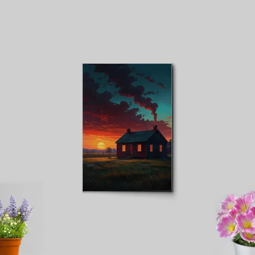 Vista 3 de Canvas Print Farmhouse On The Prairie Rustic Farmhouse Wall Art Framed Canvas Print Synthwave Rustic Mashup Art Watercolor print Canvas, Decor