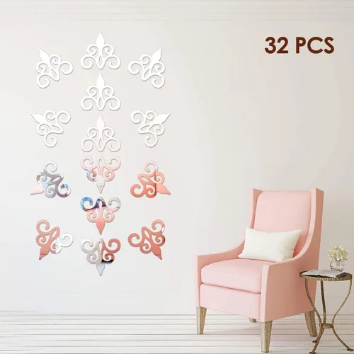 Vista 2 de Zonon 32 calcomanías acrílicas de espejo para pared, calcomanías de decoración del hogar, espejo plateado, decoración de pared para sala de estar