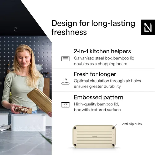 Vista 2 de LARS NYSØM Panera I Caja de pan de metal para una frescura duradera con almohadillas antideslizantes I Papelera para productos horneados con tapa