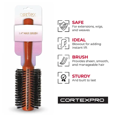 Vista 4 de Cortex Professional Cepillo térmico de cerdas de jabalí 100% natural, cepillo redondo para mujeres y hombres de pelo corto, mango de cepillos