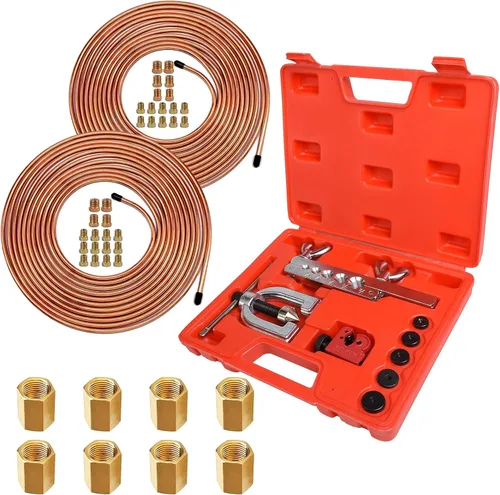 Vista 10 de MuHize Kit de línea de freno de doble tamaño (1/4 + 3/16 pulgadas), tubo de freno de níquel de cobre de 25 pies para Ford/Toyota Tacoma, resistente