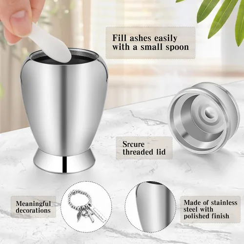 Vista 3 de Urnas pequeñas para cenizas humanas, mini urnas de cremación para la pérdida de un ser querido, urna de recuerdo de acero inoxidable para cenizas
