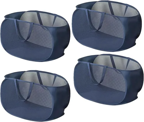 Vista 9 de 2 Piezas Cesta de Ropa Sucia Desplegable de Malla con Asas Duraderas Cestas de Lavandería Plegables Cesta de Ropa Plegable de Pástico para Cuarto