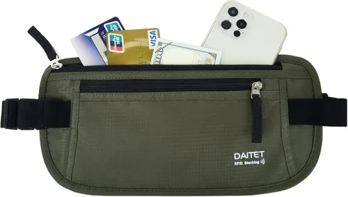 Vista 80 de DAITET Cinturón de dinero, soporte para pasaporte, cartera de viaje oculta segura con bloqueo RFID, riñonera encubierta (negro), Negro, Rfid