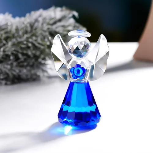 Vista 2 de YWHL Figura decorativa de ángel de cristal azul, estatua de guardián de cristal, regalo bonito de adorno de ángel para mujer