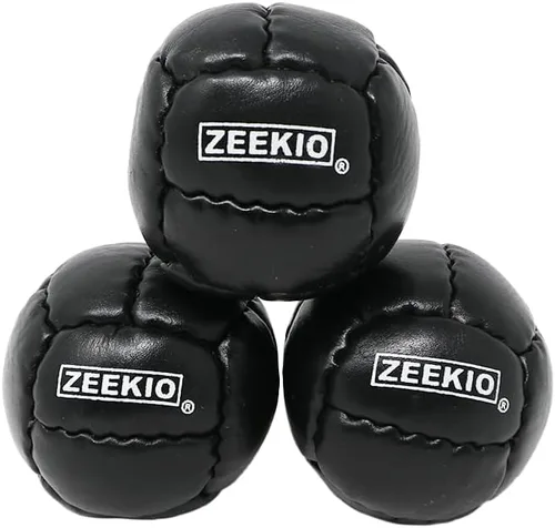 Vista 2 de Zeekio Galaxy Malabares - Pelotas de cuero genuino de 12 paneles de primera calidad, 4.59 oz, 2.638 in, paquete de 3 (negro)