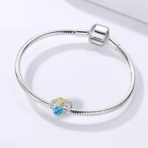Vista 4 de QeenseKc Ene-Dic - Dijes de alas angulares con forma de corazón infinito y corazón calado para pulsera Pandora, Cristal Diamante de imitación