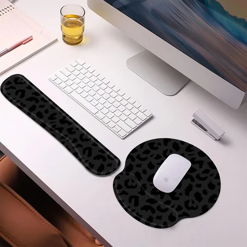 Vista 6 de Juego de 2 almohadillas para reposamuñecas para teclado y mouse, soporte ergonómico, alfombrilla de mouse para juegos, espuma viscoelástica, base