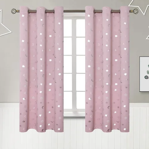 Vista 105 de BGment Cortinas opacas para dormitorio infantil, con aislamiento térmico, con ojales, estampado de estrellas plateadas, cortinas para oscurecer