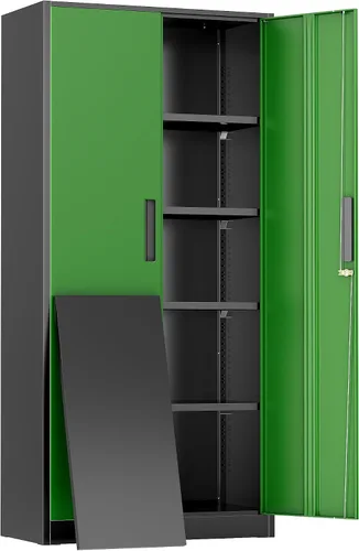Vista 14 de Greenvelly Armario de almacenamiento de metal para garaje, armario de almacenamiento con cerradura de 72 pulgadas con estantes ajustables