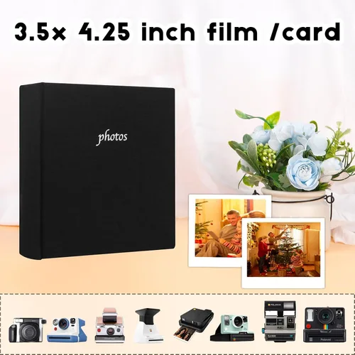 Vista 3 de Ruibytree - Álbum de fotos de lino con 120 bolsillos para Instax Wide 300/400, color negro Writing Space, Fits 3x4 in Instant Photos, Paper Pages