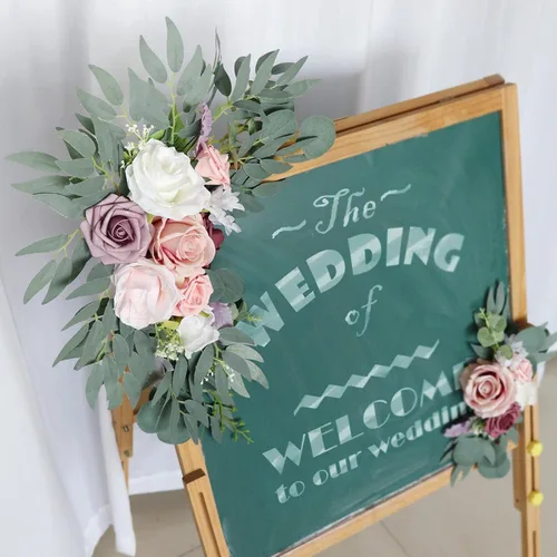 Vista 4 de MOJUN Paquete de 2 flores de arco de boda, guirnalda de flores artificiales para letrero de bienvenida, decoración floral, decoración de arco