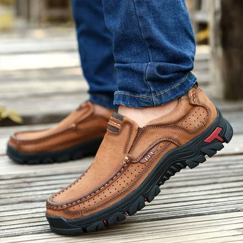 Vista 6 de YONGJIA Mocasines clásicos de cuero para exteriores, antideslizantes, ligeros, transpirables, zapatos casuales para senderismo