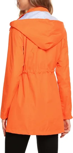 Vista 5 de ZHENWEI Chaqueta impermeable, ligera, con capucha, uso activo, para exteriores, forrada para lluvia, larga, S-XXL, para mujer
