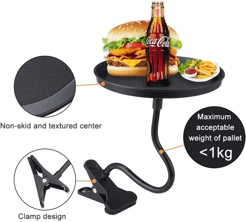 Vista 4 de JSCARLIFE Soporte para bandeja de comida para coche, bandeja ajustable para aperitivos de coche, bandeja giratoria de 360 grados, bandeja