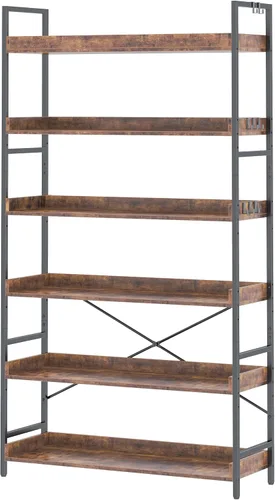 Vista 22 de HCHQHS - Estantería de 4 niveles, estantería industrial ajustable, estantería alta vertical, estanterías abiertas de madera y metal negro