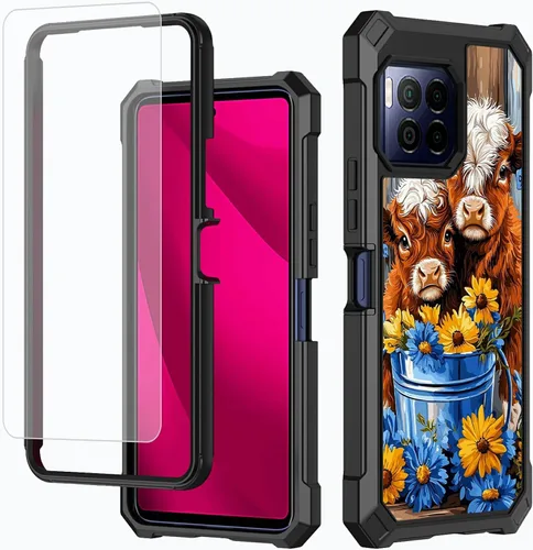 Vista 27 de Funda para T-Mobile Revvl 7 de 6.6 pulgadas con protector de pantalla, policarbonato duro de doble capa resistente y TPU suave a prueba de golpes