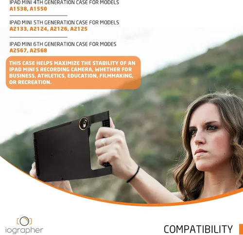 Vista 5 de iOgrapher Funda para iPad con asas para trípode y adaptador de lente, estabilizador de iPad para Mini 4ª, 5ª y 6ª generación, funda para tableta
