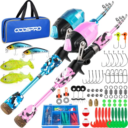 Vista 15 de ODDSPRO Caña de pescar para niños, kit combinado de caña de pescar y carrete telescópico portátil para niños, con caja de aparejos de pesca Spincast