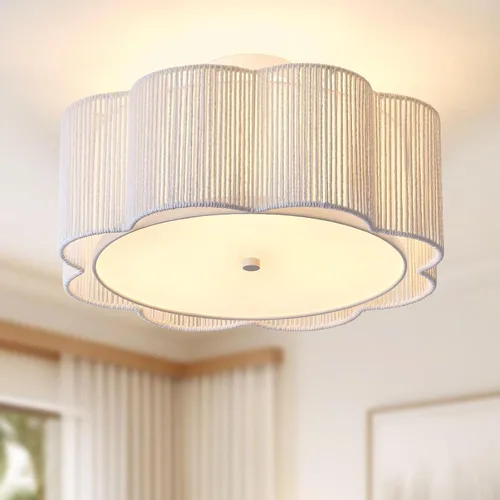 Vista 10 de Lámparas bohemias de 13.6 pulgadas de montaje empotrado, 3 luces de ratán para techo, montaje empotrado dorado para dormitorio, en forma de flor