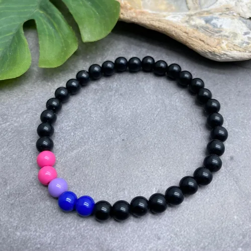 Vista 5 de Bisexual Bead Bracelet, Pink Lavender Blue and Black Acrylic Beads, LGB LGBT LGBTQIA+ Pride Awareness : Size S/M 7 inches, Bi Gay Flag