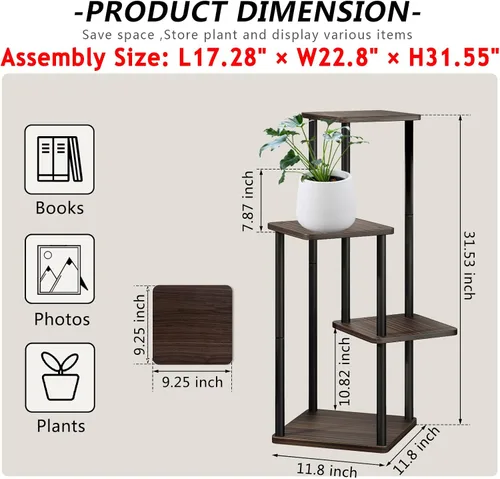 Vista 4 de AZERPIAN Soporte para plantas de 4 niveles para interiores, estante de flores de metal para múltiples plantas, soportes altos de esquina para flores
