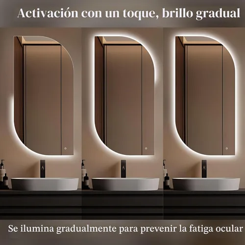 Vista 2 de [Usado] Espejo de baño LED irregular con luces, espejo retroiluminado sin marco de 40 x 20 pulgadas para pared, espejo inteligente regulable