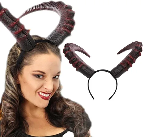 Vista 6 de Diadema gótica de Halloween para cosplay, diadema de cuerno largo de diablos, diadema de carnaval para fiesta