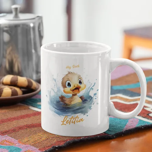 Vista 3 de Tazas de cerámica blancas de pato personalizadas de 11 o 15 onzas, taza de té Hey Pat, tazas de café con nombre personalizado, tazas de pato regalos