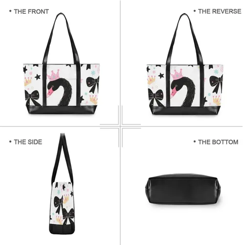 Vista 3 de Lindo bolso de mano esencial de cisne negro de dibujos animados con portátil con cremallera bolsas de trabajo para viajes gimnasio vacaciones