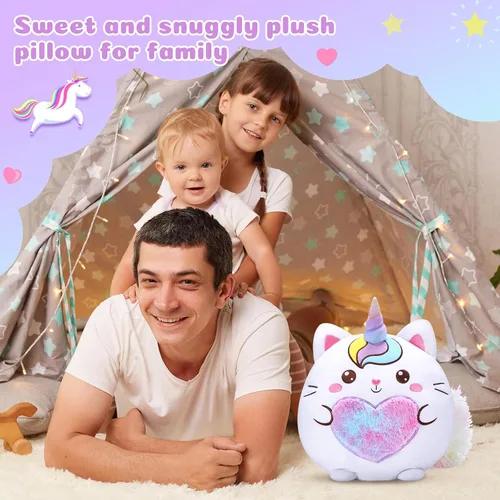 Vista 4 de Leyndo Linda almohada de peluche de gatito de unicornio de 14 pulgadas, peluche Kawaii rosa suave, regalo para niñas, cumpleaños, Pascua y amantes