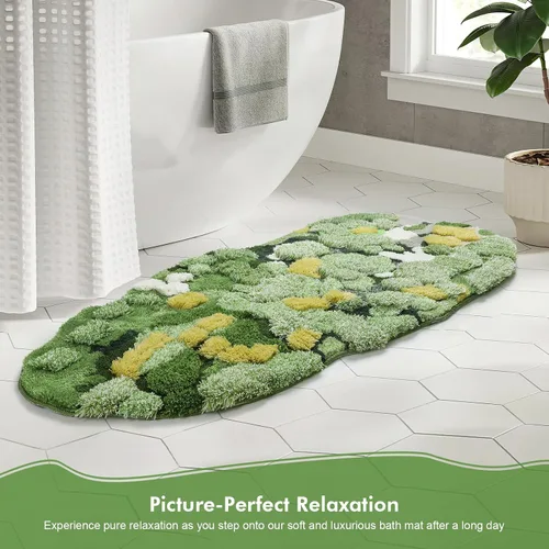 Vista 7 de Alfombras de baño de musgo verde, antideslizantes, para decoración de baño, alfombra de felpa suave lavable a máquina, montañas abstractas, río