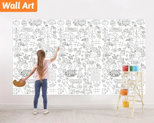 Vista 7 de Wiooffen Mantel gigante de Acción de Gracias de 82 x 47 pulgadas, pósteres de actividades para niños, póster de papel de otoño enorme