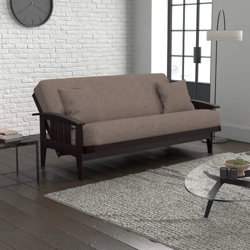 Vista 3 de Urban Loft Linen - Juego de futón con almohadas - Tamaño Full/Queen Espresso oscuro Westfield Frame, Madera