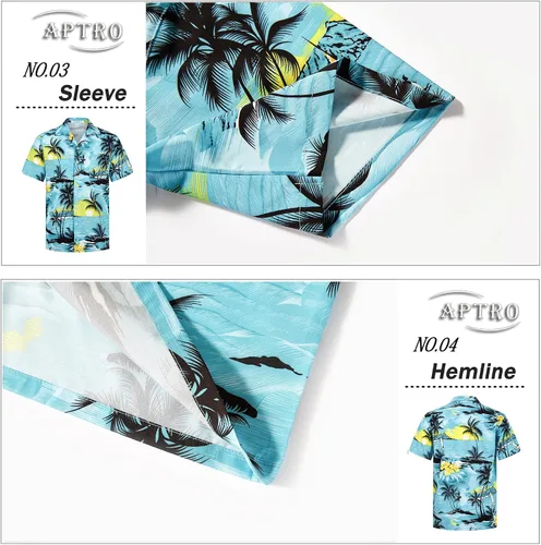 Vista 4 de APTRO Men's Hawaiian Shirt Short Sleeve with Pocket Beach Shirt Button Down Wrinkle Free