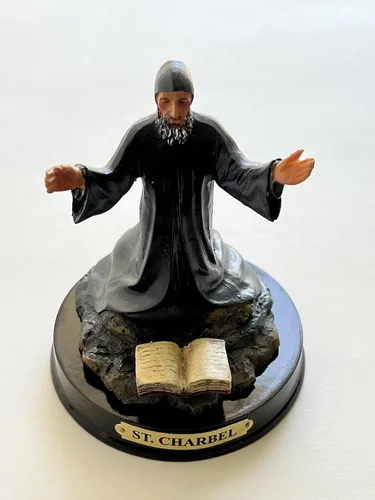 Vista 4 de Conjunto de San Charbel:"Novena San Charbel" Libro de Rezo, Rosario de Inoxidable y Estatua de San Charbel