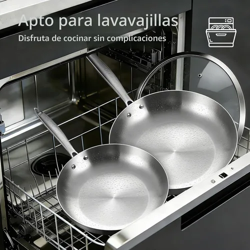 Vista 6 de Inqibee Juego de sartenes de acero inoxidable 8.5-10 con tapa, mango