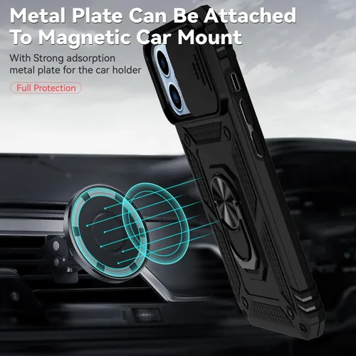 Vista 3 de Funda para iPhone 13 Pro Max con cubierta para lente de cámara, protector de pantalla HD, protección contra caídas de grado militar, soporte