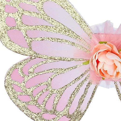 Vista 2 de DJDLPARTY Conjunto de disfraz de hadas para niñas con alas de mariposa y diadema de halo