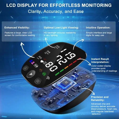 Vista 6 de Monitor de Presión Arterial Bluetooth Automático para Uso Doméstico - con Brazalete Ajustable para Brazo Superior Grande (8.7"-17.3"), Seguimiento