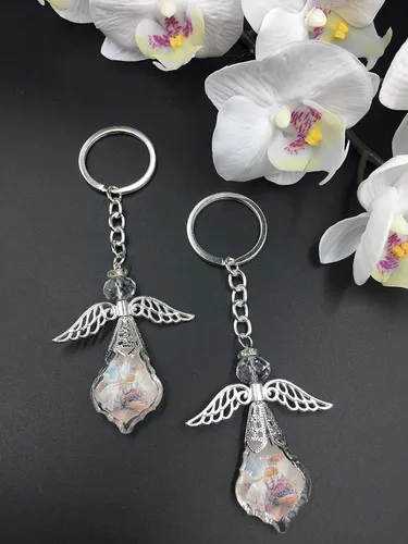 Vista 3 de Llavero de ángel de cristal, 12 unidades, diseño de recuerdos de bautizo/primera comunión (plata)