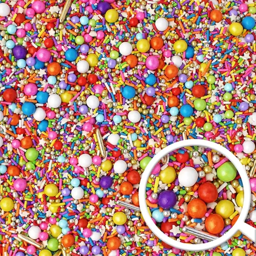 Vista 4 de Sprinkle Pop Rainbow Road - Mezcla de chispas de arco iris blanco, rojo, naranja, amarillo, verde, azul, rosa, morado, arcoíris, hecho en Estados