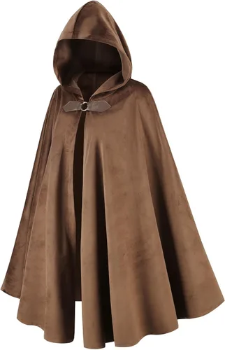 Vista 2 de GRAJTCIN Capa renacentista con capucha de terciopelo, capa victoriana, medieval Hobbit disfraz de Halloween