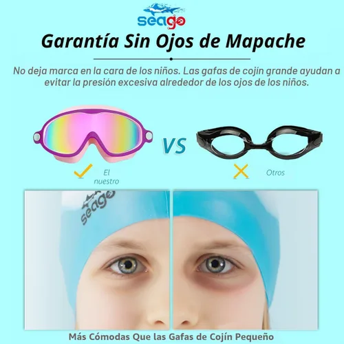 Vista 4 de Seago Paquete de 2 gafas de natación antivaho anti-UV de visión amplia para niños de 3 a 14 años
