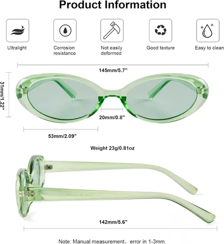 Vista 5 de Laurinny Gafas de sol de los años 90 para mujeres y hombres, gafas de sol ovaladas