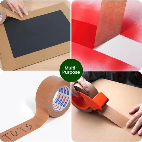 Vista 7 de ADHES - Cinta de papel kraft con dispensador, 2 pulgadas x 55 yardas x 3 rollos - Cinta de embalaje marrón ecológica, adhesivo fuerte, dispensador