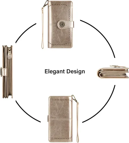 Vista 6 de Lavemi - Cartera de piel con bloqueo RFID para mujer, de gran capacidad, para llevarla a la muñeca