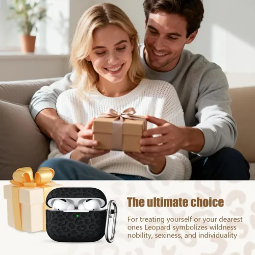 Vista 7 de Funda compatible con AirPods Pro 2 con grabado de leopardo APPro2-Negro