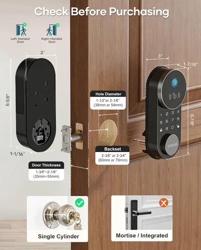 Vista 6 de SMONET Cerradura inteligente de la puerta delantera de WiFi de la huella